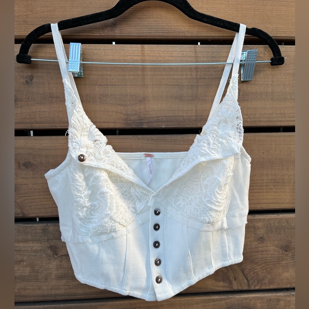 Free People Ivory Lace Ribbed Camisole Cropped Tank
